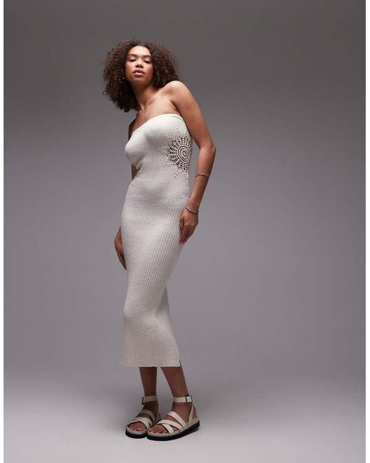 Vestido Midi De Punto Con Escote Palabra De Honor E Insertos De Croché De -Blanco emory park de color Gray