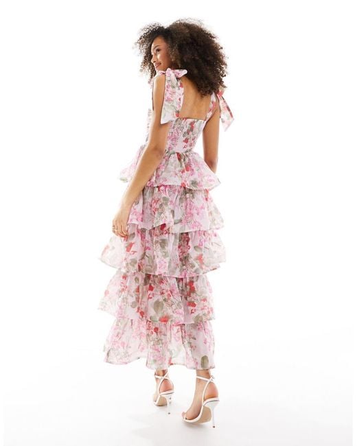& Other Stories Pink Corset Front Tiered Maxi Dress