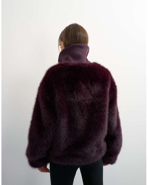 TOPSHOP Red Faux Fur Funnel Neck Jacket
