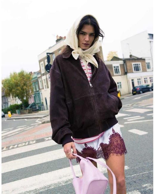 TOPSHOP Multicolor Premium Real Suede Bomber Jacket