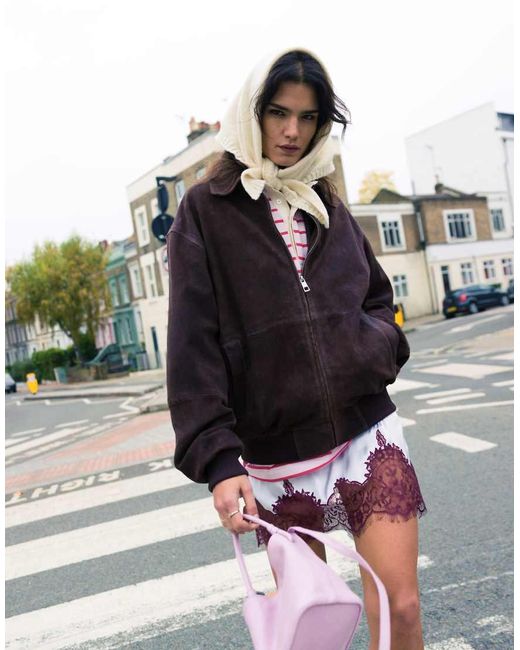 TOPSHOP Bomberjack Van Premium Suède in het Multicolor