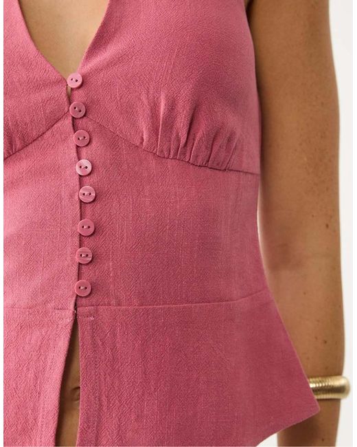 Stradivarius Haltertop Van Linnenmix Met Knopen in het Pink