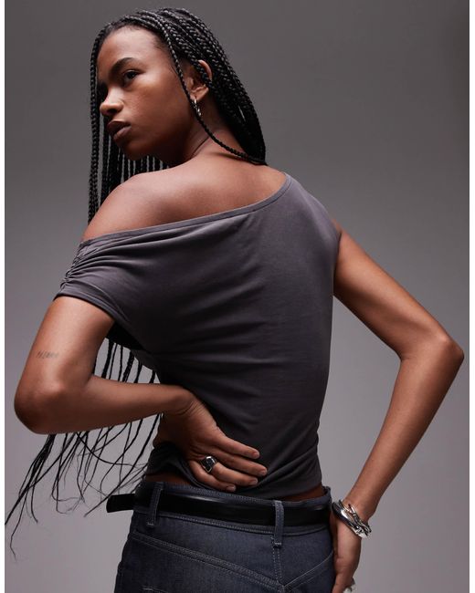 Top froncé sur le côté en cupro - anthracite TOPSHOP en coloris Gray