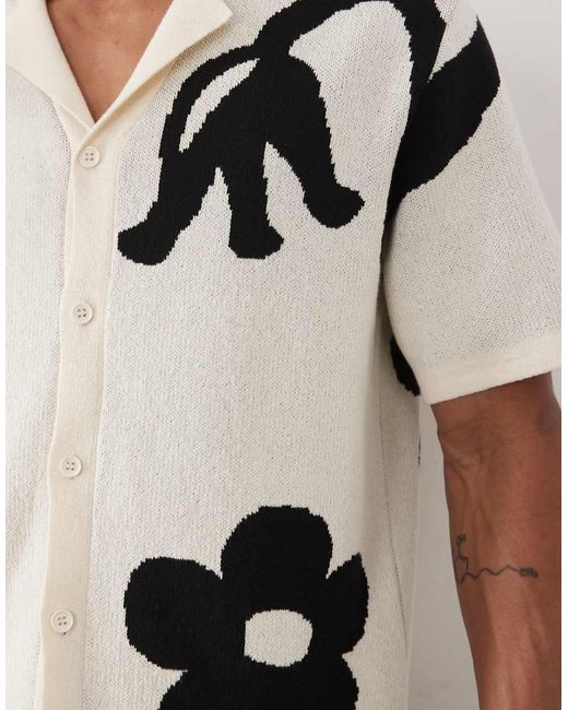 ASOS White Relaxed Knitted All Over Flower Graphic Revere Button Through for men