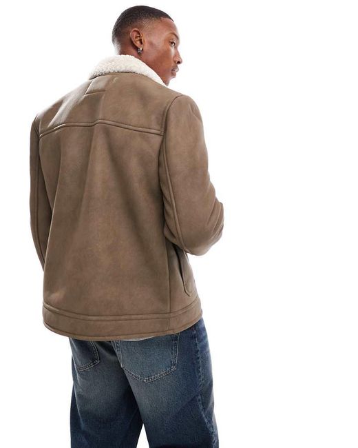 Chaqueta De Aviador Beis De Nobuk Y Borreguito De -Beis Neutro River Island de hombre de color Brown