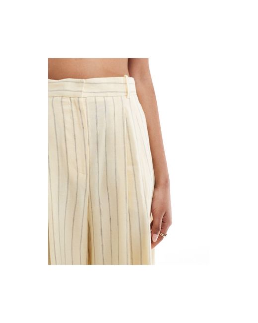 Mango White Selection Stripe Linen Mix Straight Leg Trouser