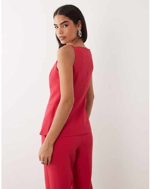 Vila Red Tailo Square Neck Structu Waistcoat Co-ord