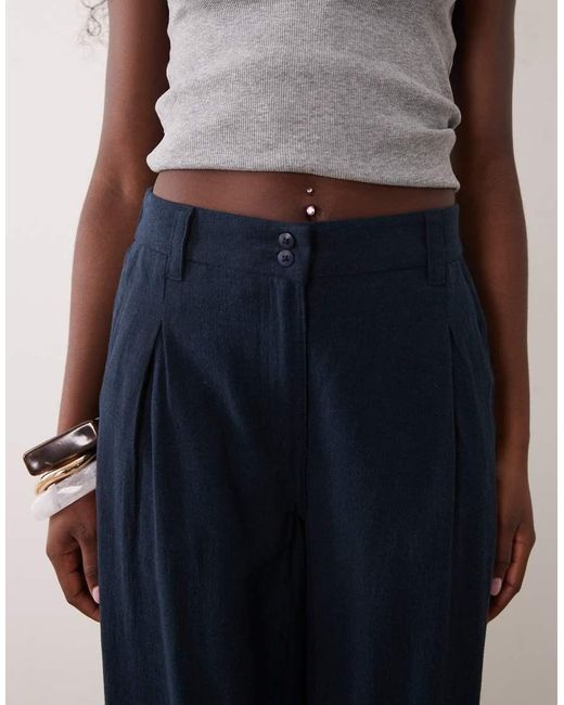 ASOS Blue Wide Leg Trousers With Pleat Detail
