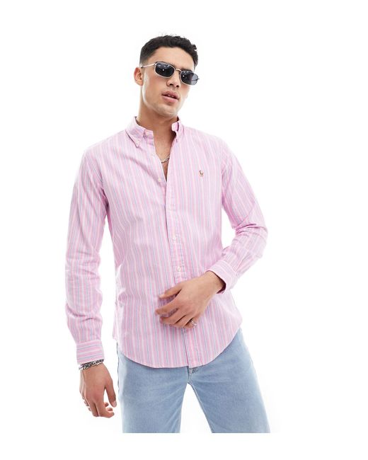 Polo Ralph Lauren Pink Icon Logo Stripe Lightweight Oxford Shirt for men