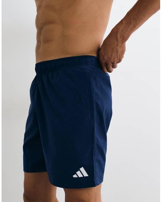 Adidas Originals Blue Adidas Training Essentials Swimshorts With 3 Stripes for men