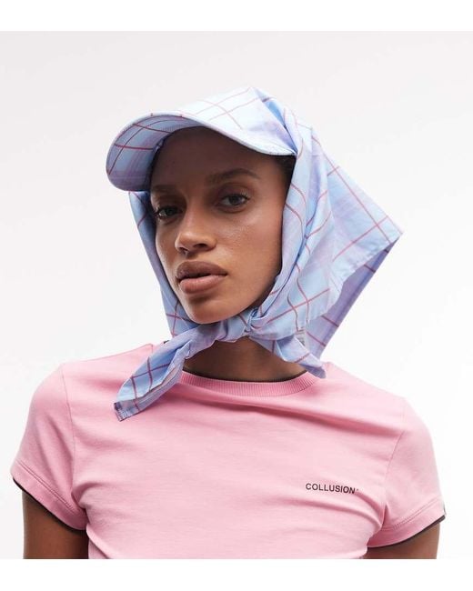 Collusion Pink Check Headscarf With Cap Detail
