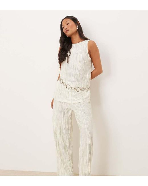 Vila Natural High Waist Plisse Wide Leg Trouser Co-ord