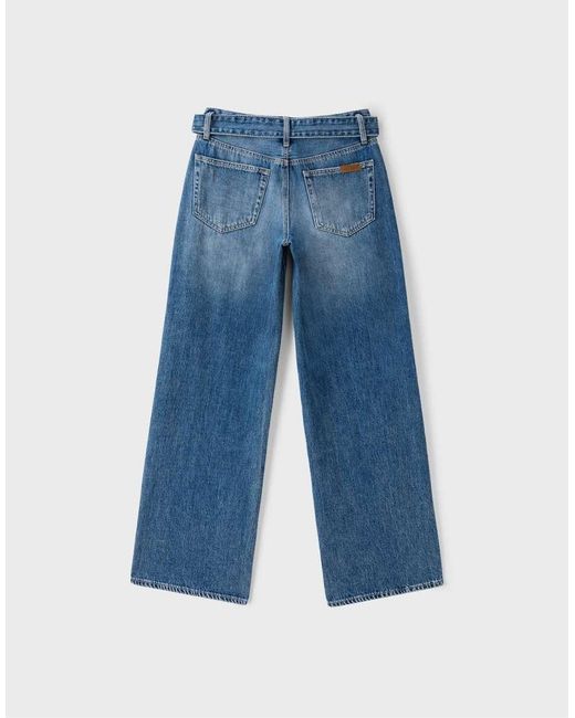 Stradivarius Blue Double-waist Wide-leg Jeans
