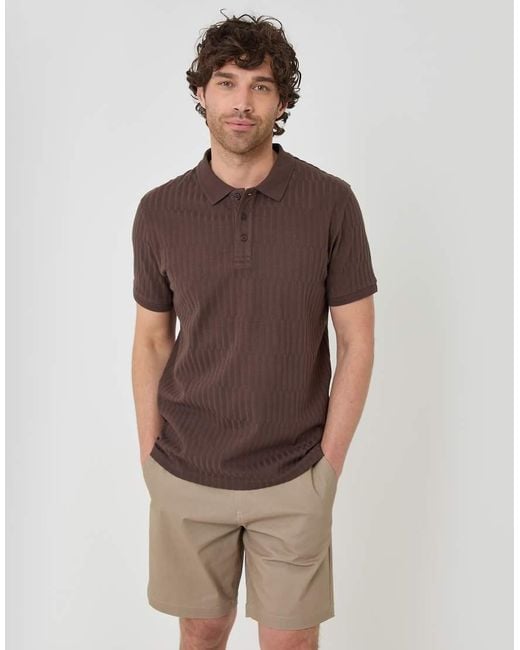 Threadbare Brown Patterned Stretch Chino Shorts With Belt for men