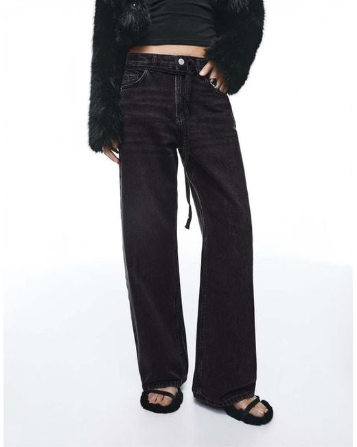 Pull&Bear Black baggy Jeans With Drawstring