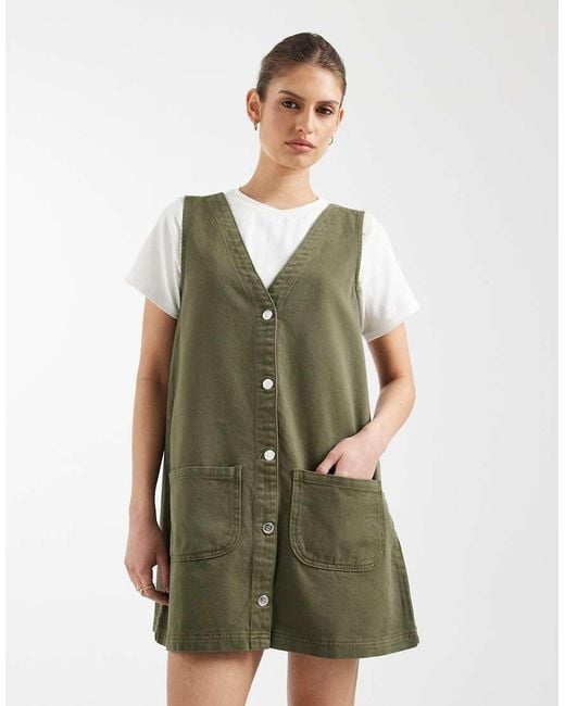 Miss Selfridge Green Pinafore Denim Dress