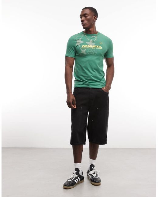 ASOS Green Muscle T-shirt With Brazil Football Graphic for men