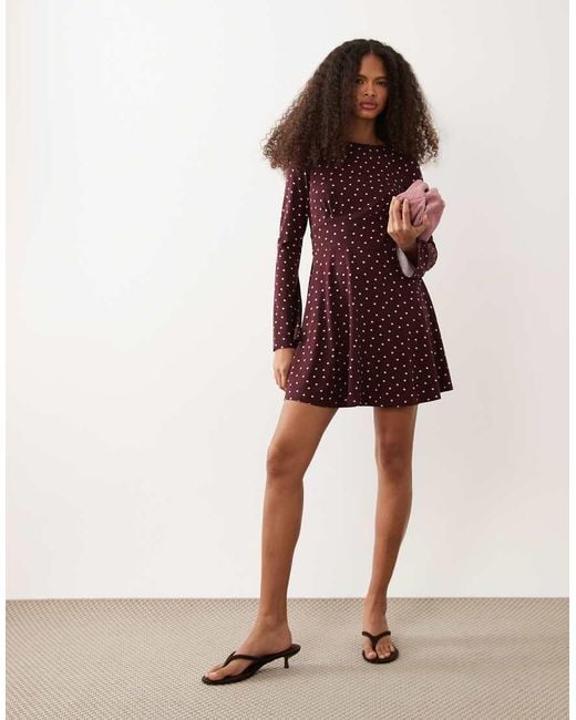 Nobody's Child Red Tate Stretch Slash Neck Fluted Sleeve Mini Skater Dress