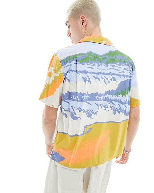 Santa Cruz Blue Wave Print Short Sleeve Revere Shirt for men
