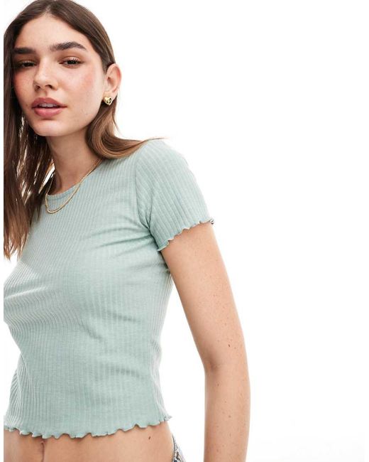 ONLY Blue Cropped Lettuce Edge T-Shirt