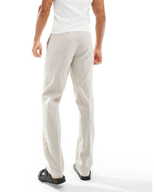 ASOS White Smart Straight Leg Linen Blend Pants for men