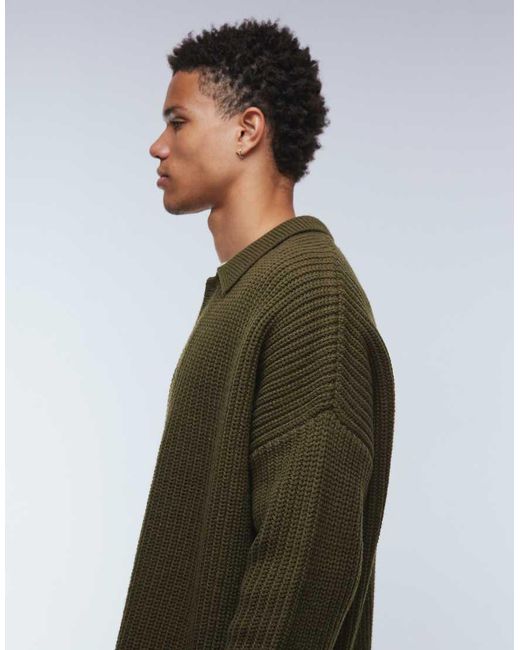 ASOS Green Oversized Boxy Fit Heavyweight Knitted Wool Blend Cardigan for men