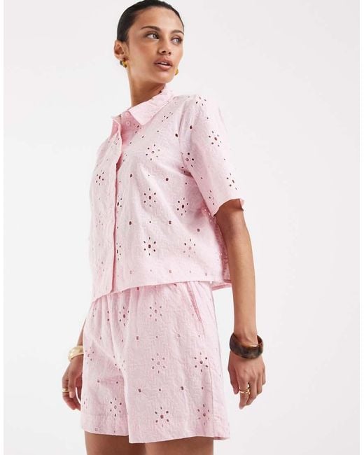 Vero Moda Pink Broderie Shorts