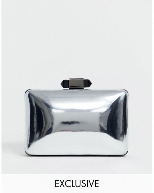 True Decadence Metallic Exclusive Silver Mirror Clutch Bag