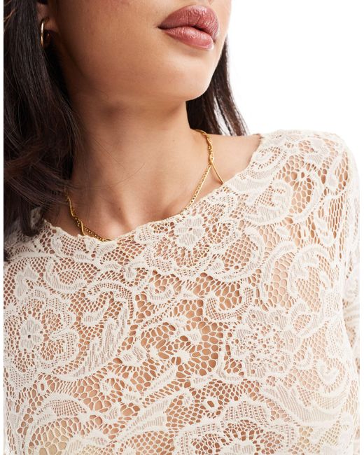 Pieces White Long Sleeved Lace Top