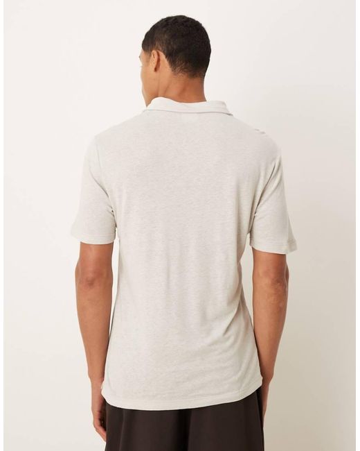 Mango White Linen Mix Relaxed Short Sleeve Polo Shirt for men
