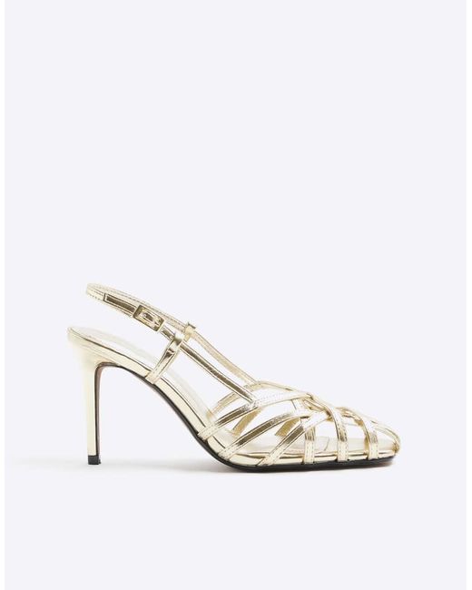 River Island White Caged Square Toe Heeled Sandals