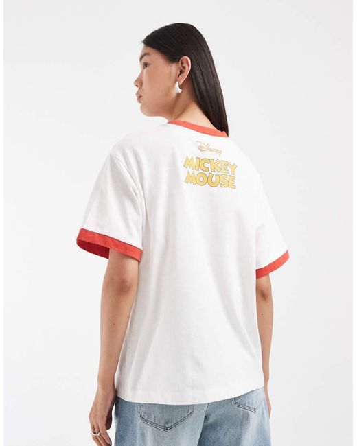 ASOS White Disney Oversized Slub Ringer T-Shirt With Mickey Mouse Chart Print