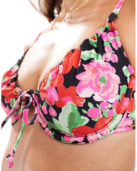 Top bikini con ferretto e stampa floreale di Boux Avenue in Red