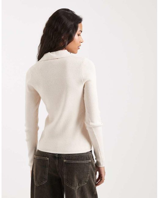New Look Natural Button Polo Knitted Top