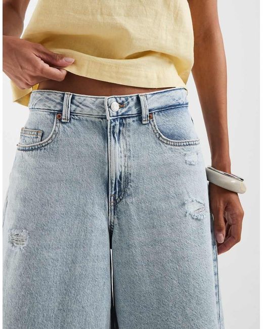 Vero Moda Blue Hadley Mid-rise Loose Fit Denim Bermuda Short