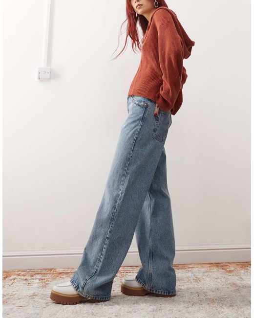 Monki Blue Naoki Low Rise Loose Fit Jeans