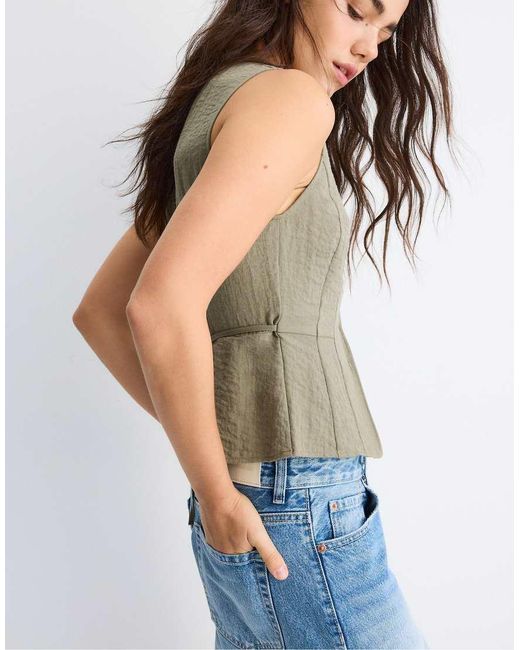 Stradivarius Blue Sleeveless Buttoned Top