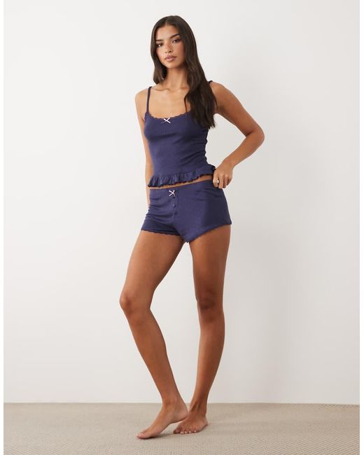 Boux Avenue Blue Pointelle Ruffle Shorts And Cami Set