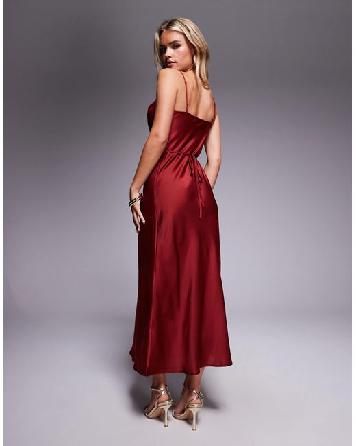 New Look Red Satin Cowl Neck Midi Dress