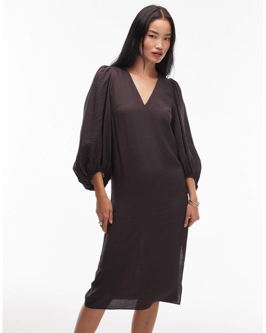 & Other Stories Brown Midi Dress With Volume Sleeves