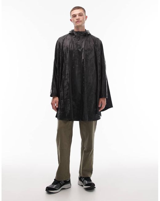 Rains Black Waterproof Longline Cape Style Jacket for men