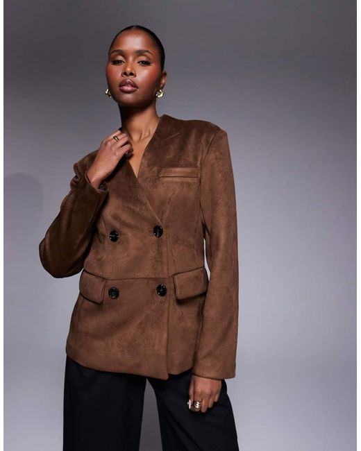 River Island Brown Collarless Suedette Blazer