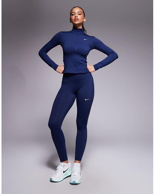 Nike Blue One Dri-fit Full Zip Fitted Long Sleeve Top