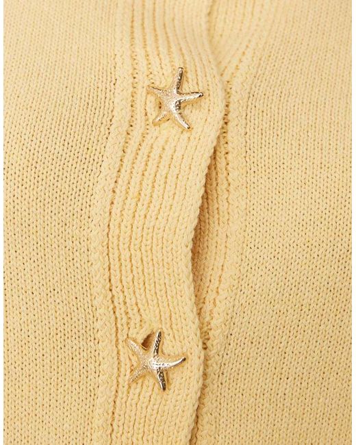 ASOS Natural Knitted Half Sleeve Cardigan With Shell Buttons