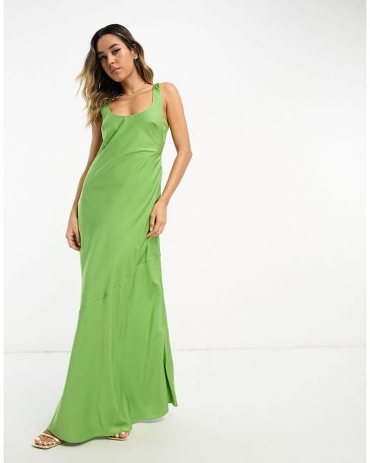 ASOS Green Satin Scoop Neck Maxi Dress With Cut Out Waist Detail