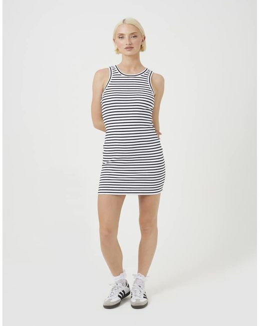 Brave Soul Blue Striped Ribbed Sleeveless Mini Dress