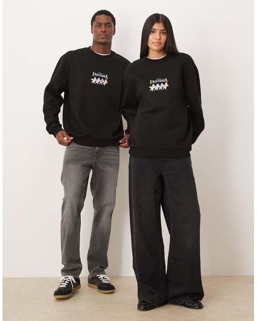 ASOS Black Disney Fantasia Relaxed Sweatshirt With Unicorn Puff Print