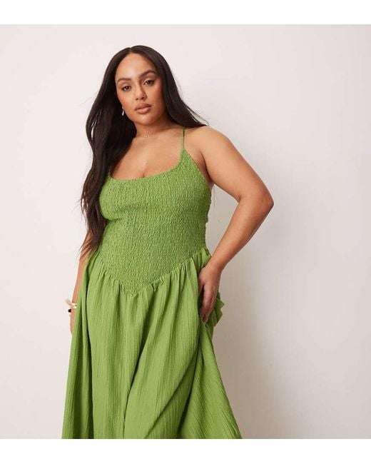 ASOS Green Asos Design Curve Scoop Neck Crinkle Maxi Dress With Cross Back