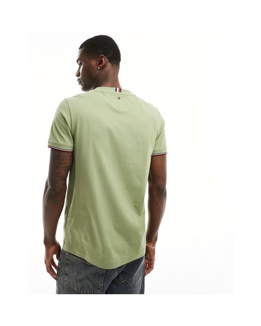 Tommy Hilfiger Green Logo Tipped T-shirt for men