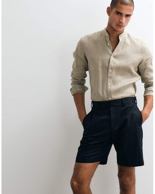 ASOS Blue Tailored Linen Rich Regular Shorts for men